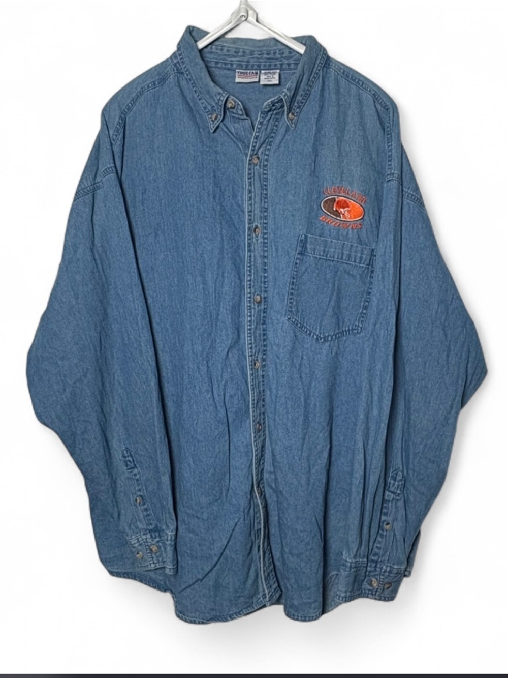 Vintage Cleveland Browns Denim Shirt XXL NFL Embroidered Button Down Grunge